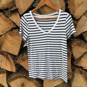 Merona white black stripes vneck t-shirt small